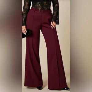 Wide-Leg Maroon Women's Dress Pants